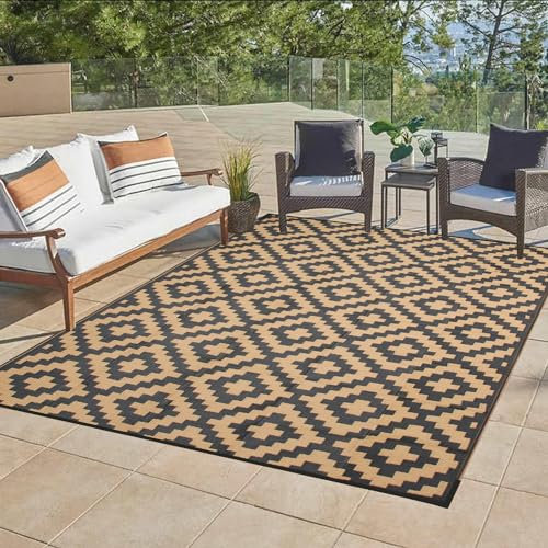 Enipate Geometric Outdoor Rugs for Patios Clearance, 182 x 274cm(6x9ft) Reversible & Easy Cleaning Patio Decking Rug, Portable Comfortable Woven Garden Carpet