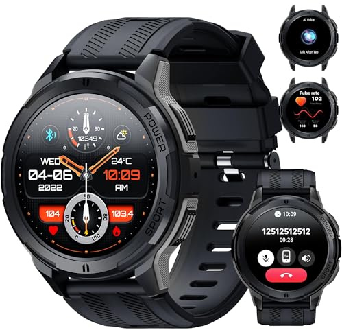 OUKITEL Smart Watch for Men BT10, Smart Watches with Bluetooth Voice Call for Android iOS Phone, 1.43 AMOLED Smartwatch with Heart Rate SpO2 Pressure Sleep Monitor, Waterproof Tactical Fitness Watch