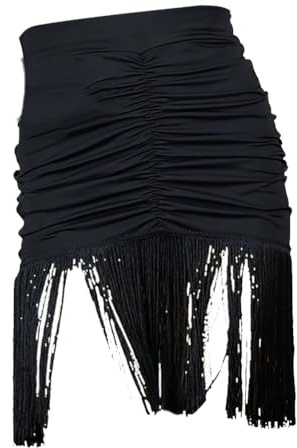 DAIHAN Donna Costume da Ballo Latino con Nappa Gonna a Pieghe con Spacco Frange da Allenamento Gonna Asimmetrica da Skater Corta Avvolgente Pratice Dancewear S