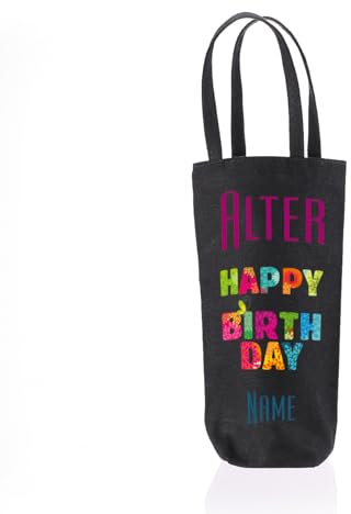 Herz & Heim® Flaschenbeutel mit Aufdruck - personalisiert - (Happy Birthday)