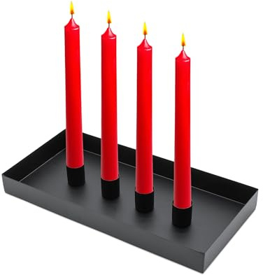 Plateau magnétique pour bougies à tige - 30 cm - Rectangulaire - Noir - En métal - Avec 4 supports magnétiques - Plateau décoratif pour les fêtes, l'Avent, les bougies