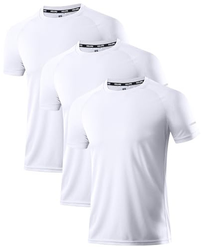 Holure Men's Quick-Dry Sportswear T-Shirts,3 Pack Breathable Moisture Wicking Gym Tops for Training & Workout,Short Sleeve Tees White/White/White 3P08-L