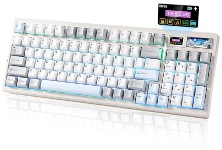 YUNZII IF99 Wireless Mechanical Gaming Keyboard with Smart LCD Display, QMK/VIA Programmable BT/2.4G/USB-C Gasket Mounted Hot Swap RGB 96% Layout for Mac/Win (white, cocoa cream v2)