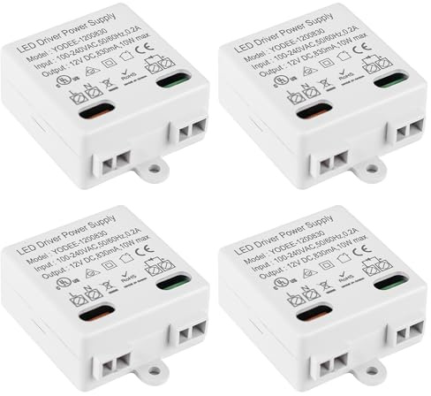 4 Stück LED Transformator 12V/DC 10W Mini, Trafo 100-240V Konstante Spannung, Treiber Netzteil für Leuchten und Stripes, klein und flach, ohne Mindestlastanforderungen