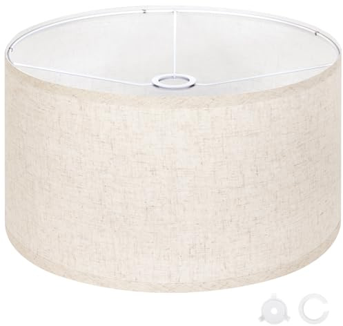 OUTON Beige Pantalla Grande para Lámpara Pie, 44,5cm Arriba x 44,5cm Abajo x 25,4cm Alto, Fácil de Montar, Pantallas de Repuesto en Forma de Tambor de Lino para Lámparas de Mesa y Lámparas Techo