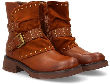 shoes&blues.es Bota de Mujer Estilo Biker, Temporada Otono Invierno. Tachuelas metalicas y Doble Correa con Hebilla Ajustable.