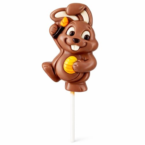 Sucette chocolat au lait 25g – Lapin de Pâques décoré – Lollipop gourmand enfant – Confiserie chocolat fête & cadeau Pâques