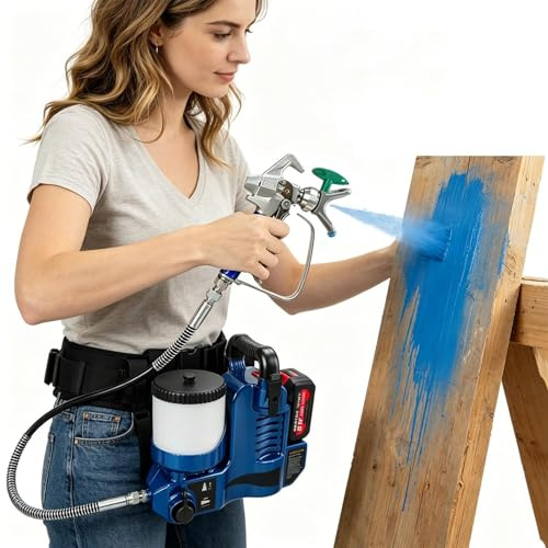 550W sladdlös högtrycksspruta, bärbar elektrisk färgspruta, 6 hastigheter, för latexfärger, kommersiellt och privat bruk Blue-TwoBatteries