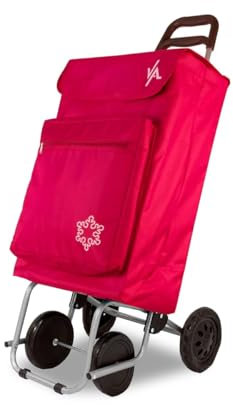 Amig - Carro de la Compra de 4 Ruedas - Bolsillo Exterior para Congelados - Carga Máxima 15kg - Capacidad de 48 litros - 22x40x106 cm - Rojo