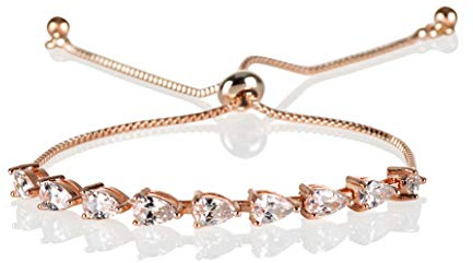 ZAVANA Pulsera Pera con Zirconia Cúbica. Pulsera Color Oro Rosa para Mujer. Pulsera Pera Ajustable para Mujer