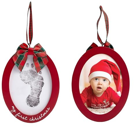 Pearhead Babyprints - Ornamento de Fotos con Tinta Limpia y táctil, diseño de Baby 's First Christmas Holiday Keepsake Ornament, Newborn Handprint or Footprint Kit, 2 Sided, Rojo