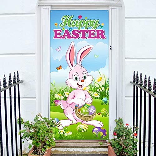 Kalolary Banderines de Feliz Pascua, Bandera Colgante de Pascua, Pancarta para Puerta de Conejito, Letrero Colgar para la Fiesta de Pascua, Vacaciones, Bodas, Jardín, Decoración Exterior (78 X 35)