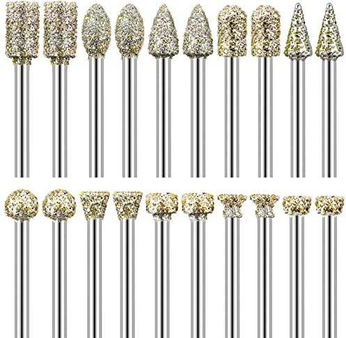 Diamant Fräser Set, 20 Stück Diamant Frässtifte Schleifstifte für Dremel Rotationswerkzeug Zubehör mit 1/8 Schaft für Stein Glas Keramik Schnitzen, Schleifen, Polieren, Gravieren