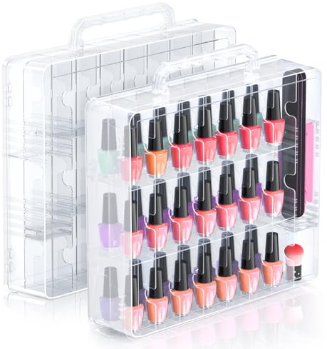 Beloving 2pcs Nail Polish Organizer, Portable 48 Bottles Clear Nail Polish Holder with Adjustable Divider, Gel Nail Polish Storage Double Side Nail Polish Organizer Case for Nail Tech