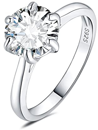 JewelryPalace Solitario Anillo Plata Mujer 3ct Circonita Corte Redonda, Anillo de Compromiso Plata de Ley 925 Diamante Simulado, Anillo Promesa Niña Clásico Piedra 6 Garras, Joyas de Mujer 17