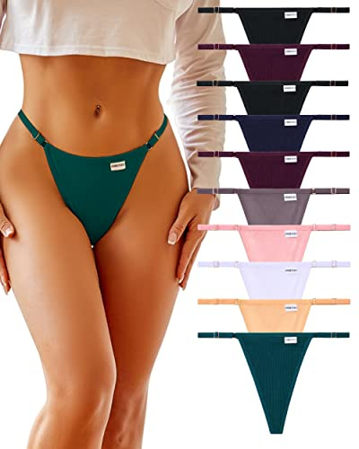 FINETOO G String Tanga Lot de 10 slips sexy en coton sans coutures pour femme avec ceinture réglable S-XL, A-10, XL