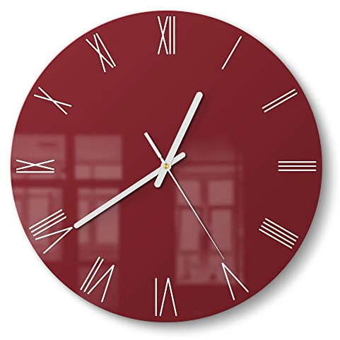 DEQORI Glasuhr | rund Ø 30 cm | Unifarben - Dunkelrot | ausgefallene leise Design Uhr aus Glas | Wanduhr für Wohnzimmer & Küche | Moderne Hingucker Uhr für die Wand
