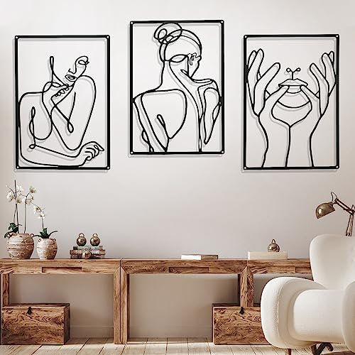 RAINPOP 3 Stück 35x25cm Wanddeko aus Metall, Wasserfest Wandschmuck, Wandskulpturen zum Aufhängen, Moderne Wanddeko Metall, Wohnzimmer Deko, Minimalistische Wandkunst Abstrakte Frau Hausdeko