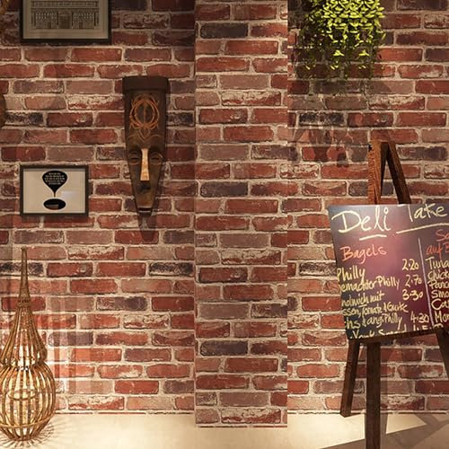 Trafagala Red Brick Wallpaper Vintage Gothic Fake Brick Wallpaper 3D Effect for Living Room Fireplace Feature Wall Bedroom Ceilings Cream Kitchen