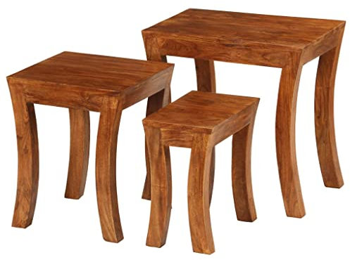 LVHUIDEH 3-TLG. Satztisch-Set, Beistelltisch-Set 3-TLG. - Stapelbar Tisch Set, Nachttisch, fürs Home, Wohnzimmer, Schlafzimmer, Robust und Langlebig, Massivholz Akazie 50 x 35 x 50 cm Braun