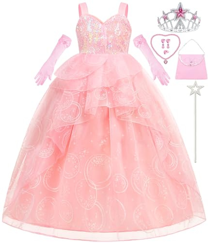 iTVTi Witch Dress for Girls Princess Glitter Pink Costumes Dress Up for Halloween Carnival Cosplay, Pink, 5-6 Years(Tag 130)