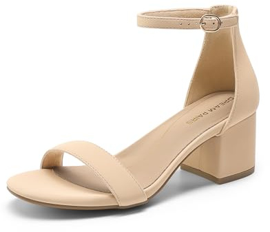DREAM PAIRS Sandali da donna con tacco basso, Nudo/Nubuck, 7 Wide