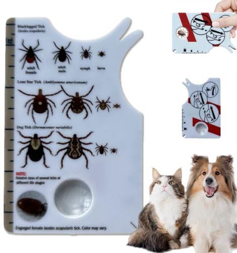 Jinjiar Ti-ck Card with Magnifying Glass,Ti-ck Card for Humans,Ti-ck Remover for Dogs and Cats,Easy Removal of Ti-cks,Portable Ti-ck Remover Tools for Dogs,Ti-ck Remover for Humans,Dog Ti-ck Remover