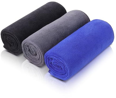 Meng Jiaran 3 Pack Gym Towels Microfibre Sports Sweat Towels 75x35cm Fast Drying&Absorbent Towel For Adults Gym Fitness,Yoga,Camping(Grey,Black,Blue)