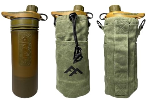 Isolerad flaskväska, kompatibel med Grayl®-vattenfilter och 907 ml flaska och nestbägare, kompatibel med 907 ml Nalgene & Pathfinder-flaskor, handgjord vaxad bomullsduk och, Grön, Grayl's GeoPress