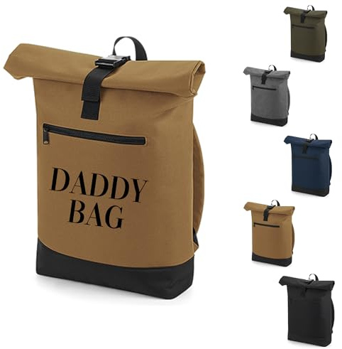 Rolltop ryggsäck Daddy Bag, dagsryggsäck, vandringsryggsäck med dragkedja, blöjryggsäck, gåvor för män, klinikväska, julklappar man, fars dag, Kamel, L