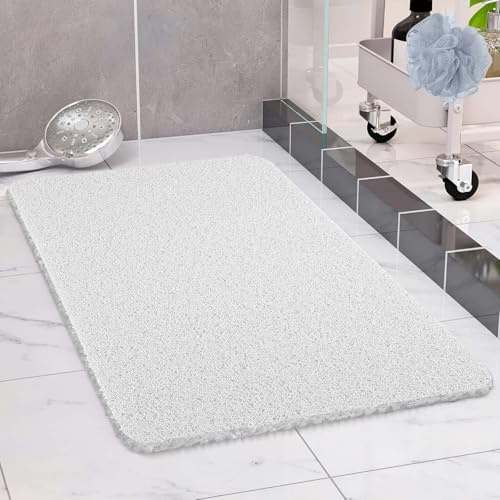 COSYLAND Alfombrilla Ducha Antideslizante 40x80cm – Loofah de PVC Suave, Secado Rápido, Sin Ventosas, para Baño y Ducha – Blanco