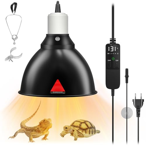 GlowUp Wärmelampe Terrarium, 5.5-Zoll Reptilien Wärmelampe mit Thermostat und Timer, E27 Reptile Dome 300W Lampenfassung für Schildkröte Eidechse Bartagamen (Keine Glühbirne)