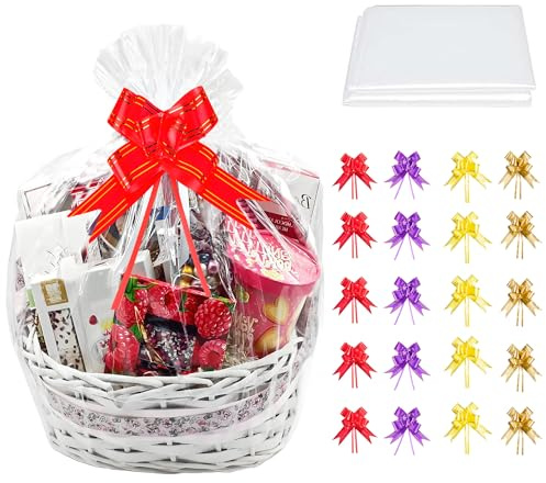Rayconup Cellofanförpackning för hampare, 20-pack cellofanpåsar stora (30 x 40 cm/11,8 tum x 15,8 tum) med 20 dragrosor, ljust omslagspapper jul, födelsedag, presentpåsar för hammare