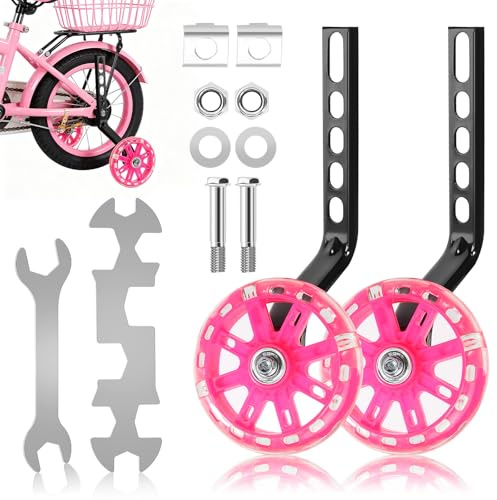 Kuhawl 1 par stödhjul, cykelstödhjul, justerbara säkerhetsstödhjul för barncykel med tyst blixthjul universellt stödhjul för 12 14 16 18 20 tums engreppscykel
