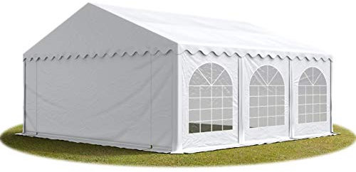 Festzelt Partyzelt 5x6 m schwerentflammbar Premium, hochwertige PVC Plane 750 N in weiß 100% wasserdicht mit Bodenrahmen