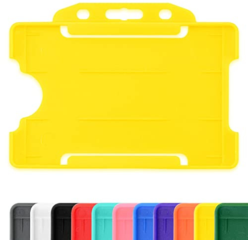Yellow Single-Sided Rigid Slide in Open Faced ID Card Badge Holders Horizontal/Landscape Identity Plastic Pass Protector - Holds a 86mm 54mm cr80 Credit Card Sized Pack of 100