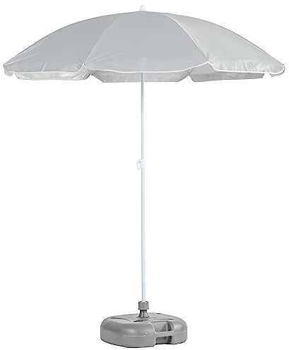Harbour Housewares Grey Striped Beach Parasol with Base - 1.74 x 1.93m - UPF 50+ Portable Garden Umbrella with Grey Base Lightweight UV Sun Protection Umbrella for Picnics, Garden and Beach Days