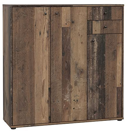 FORTE TEMPRA 2 Kommode mit 3 Türen und 2 Schubladen, Holzwerkstoff, Old – Wood Vintage Dekor, (B x H x T) 108,8 x 111,1 x 34,8 cm