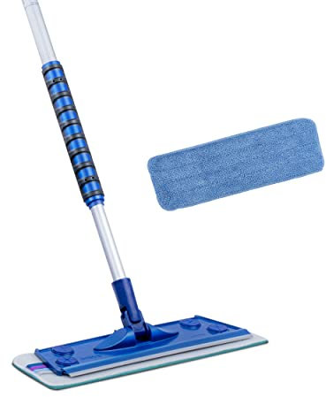 Ensemble de serpillère en Microfibre de Haute qualité | Rotule pivotante à 360° | Balai à Franges avec Manche télescopique | Manche en Acier pour (42, Kit Balai à Franges murales)