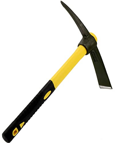 JEUIHAU 15 Inches Pick Mattock Hoe, Forged Adze Hoe with Plastic Coated Fiberglass Handle, 1.5 Lb Weeding Mattock Hoe for Gardening, Loosening Soil, Camping, Planting