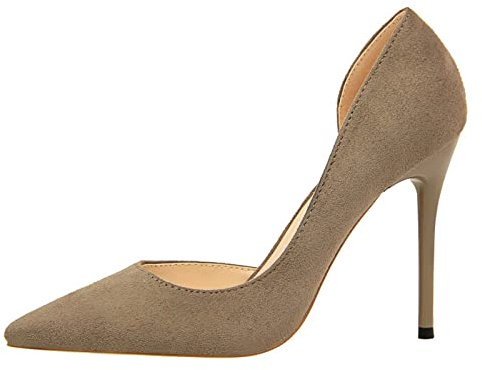 JOEupin D'Orsay Escarpins classiques à talons hauts en daim à bout pointu pour femme, kaki, 38 EU