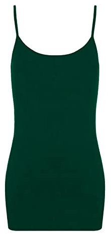 LUXE DIVA Womens Plain Sleeveless Round Scoop Neckline Stretch Slim Straps Strappy Straight Fitted Camisole T-Shirt Vest Body fit Summer UK Size 8-26 Bottle Green