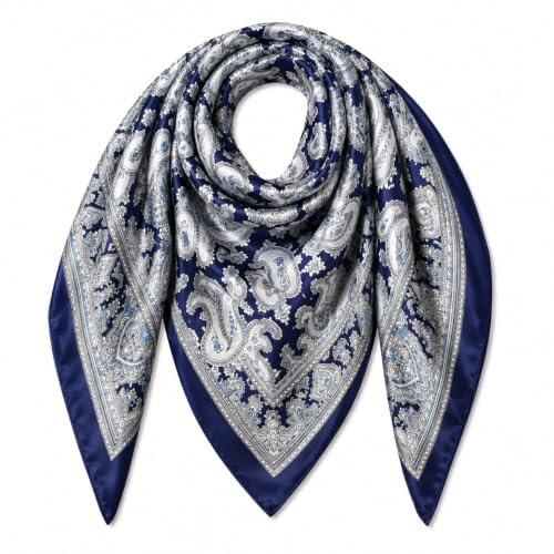 MAIRY Scarf 90x90cm Large Stain Square Scarves Silky Like Bandanas Neck Scarf Sleeping Wraps Hair Accessories Girls Blue Women's Scarves & Wraps 90180