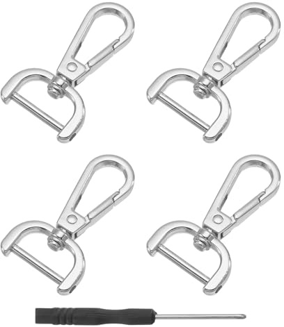 QUARKZMAN 4pz Ganci Girevoli con Moschettone, 20mm(3/4) Chiusura Girevole in Metallo, Ring a D Gancio a Scatto Staccabile Metallo con Cacciavite per Creazione Borse Portachiavi, Argento