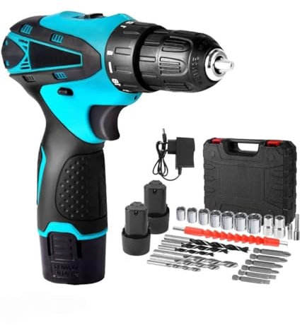 Trapano Avvitatore a Batteria 12V 2 Velocità Cordless Portatile Mandrino 10 mm con 2 Batterie 24 Accessori Per Casa Progetto Fai da te