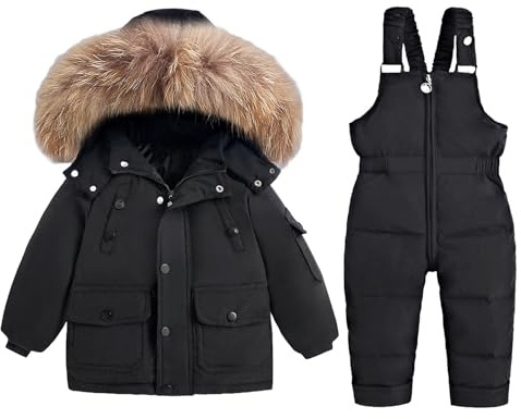 BRONG Enfant Combinaison de Neige Hiver Bébé Doudounevestes Manteau avec Capuche Amovible Neige Pantalon Étanche Filles Garçons Combinaison de Ski Ensemble