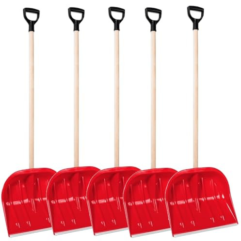 Yoursgarten® Lot de 5 pelles à neige robustes avec manche en bois et bord en aluminium - Pelle à neige large pour un déneigement efficace - Poignée ergonomique, légère et durable