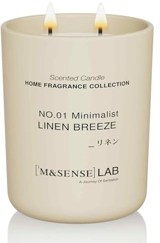 M&SENSE Scented Candles 470g Linen Breeze 2-Wick Natural Soy Wax Large Candles 110H Long Burning Minimalist Aromatherapy Candles Gift for Men, Perfect Christmas Gifts for Women and Men.