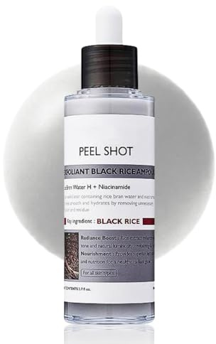 Peel Shot Exfoliant Black Rice Ampoule, Face Exfoliator Rice Serum, Soft Exfoliating Face & Body Scrub, Pore Refining Face Scrub, Dead Skin Cells Remover for All Skin Types Korean Skincare, 80ml