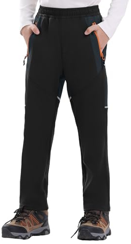 Rdruko Boys Kids Snow Ski Pants Waterproof Fleece Lined Warm Insulated Winter Pants for Outdoor Snowboard, Black, S
